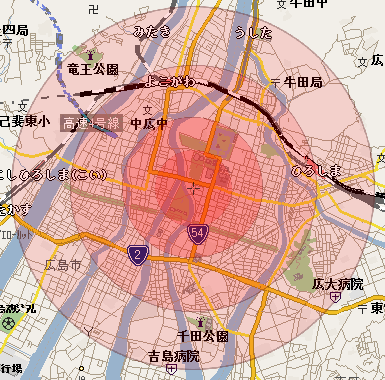 Hiroshima Overpressure Radii